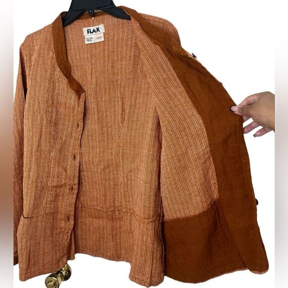 Flax Rust Brown 100% Linen Long Sleeve Button Front Shirt Jacket Small - Picture 3 of 10